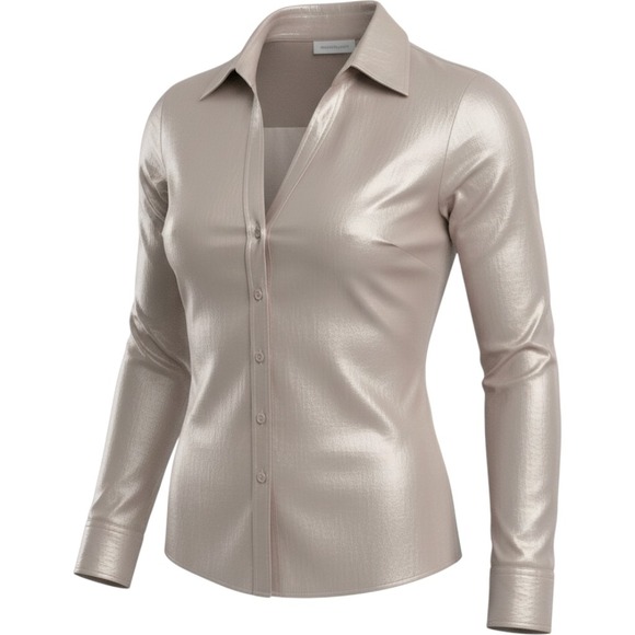 Avenue Tops - Avenue Womens 14/16 Metallic Shimmer Button Down Shirt Champagne Gold Top